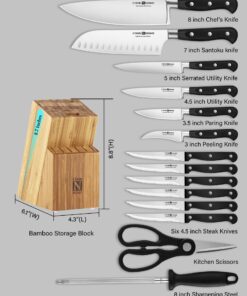 Cook N Home Kitchen Knife Set with Bamboo Storage Block 15-Piece, High Carbon Stainless Steel Blade, Black 15-PC Knife Set 14 71cdGjbAnL