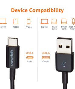 Amazon Basics USB-C to USB-A 2.0 Fast Charger Cable, 480Mbps Speed, USB-IF Certified, for Apple iPhone 15, iPad, Samsung Galaxy, Tablets, Laptops, 6 Foot, Black 6 Feet 1-Pack 21 71cdxZzY83L