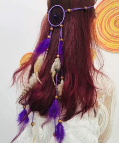 Campsis Indian Peacock Feather Headbands Boho Princess Head Chain Bule Adjust Headdress Handmade Rope Hair Accessories for Women and Girls (B) Purple 1 Count (Pack of 1) 12 71ceFVNCEwL