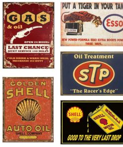 FlowerBeads Vintage Tin Signs Metal Poster Auto Motorcycle Gasoline Garage Shop Bar Home Wall Decoration (5PCS, STP Motor Oil, 20X30CM)