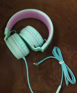 Kids Headphones, AILIHEN I35 On-Ear Headphones for School, 93dB Headphones Boy Girl, 3.5mm Wired Mic for Chromebook, Laptop (Green/Purple) Blue 45 71cfeIYDOiL