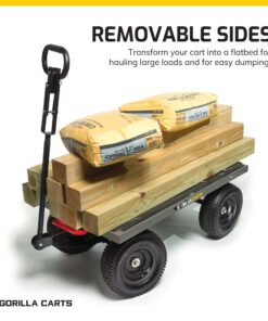 Gorilla Carts Heavy Duty Steel Dump Cart Garden Wagon w/Quick Release System, 1200 Pound Capacity, Removable Sides & Convertible Handle, Gray Finish 36 71ck2 X3NKL