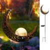 HOMEIMPRO Moon Solar Garden Lights Outdoor Stakes, Waterproof Crackle Glass Metal Decorative Lights for Lawn, Patio Accessories, Yard Decor, Christmas Gift (Bronze) 4 71cmDdDdEL