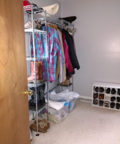 Seville Classics Closet Garment Organizer with Metal Hanging Rod Wardrobe Storage System, w/ Steel Shelves for Clothes, Shirts, Jackets, Coats, Blankets, Shoes, Steel, Expandable Rack 71 71coKJ6bIgL