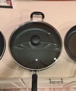 T-fal Specialty Nonstick Saute Pan with Glass Lid 5 Quart Oven Safe 350F Cookware, Pots and Pans, Dishwasher Safe Black 37 71cpLnAvckL