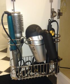 mDesign Steel Over Cabinet Door Hair Care, Hot Styling Tool Organizer Storage Basket for Hair Dryer, Flat Irons, Curling Wands, Straighteners, Space Saving, 3 Sections -Concerto Collection - Chrome 41 71csZ6fKeL