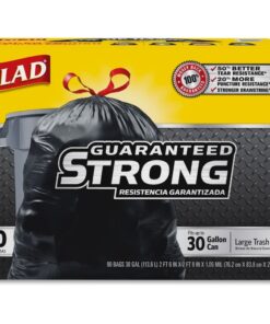 GLAD 70313 Drawstring Outdoor 30-Gallon Trash Bags, 1.05 Mil, 30" x 33", Black (Pack of 90)