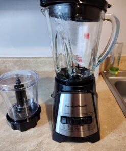 Hamilton Beach Power Elite Blender for Shakes and Smoothies with 3-Cup Vegetable Chopper Mini Food Processor, 40oz Glass Jar, 12 Functions for Puree, Ice Crush, Black and Stainless Steel (58149) 44 71cvGX80bML