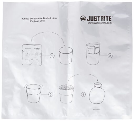 Justrite 26827 Aluminum/Polyethylene Disposable Bucket Liner with Twist-Tie, For Smoking Receptacles (Pack of 10)