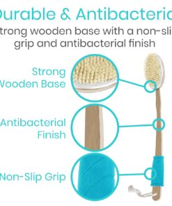 Vive Back Scrubber Brush for Shower - for Dry or Wet Body Brushing - Long Handle - Cleaning Lymphatic Drainage Handled Washer for Men, Women - Showering Bathing Exfoliator with Soft & Stiff Bristles Light Wood 23 71cxCN5MYnL