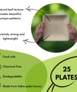 Alternative view of Naturally Chic Palm Leaf Plates Bamboo Plates Disposable 8 Inch Square Party - Wood & Bamboo Like Eco Friendly Compostable and Biodegradable Plates for Weddings and Events - 25 pack 8" Square