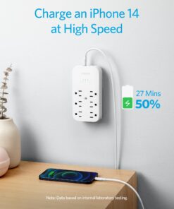 Anker Outlet Extender and USB Wall Charger, 6 Outlets and 2 USB Ports, 20W USB C Power Delivery High-Speed Charging iPhone 15/15 Plus/15 Pro/15 Pro Max, Multi-Plug for Dorm, Home, and Office, White 22 71cymbuID1L