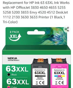 WEKVA 63XL Ink Cartridge Combo Pack Remanufactured Replacement for HP Ink 63 63XL Works for HP OfficeJet 3830 4650 4655 5255 5258 5200 Envy 4520 4512 DeskJet 1112 2130 3630 Printer (1 Black, 1 Color) 63XL-1B, 63XL-1Color 33 71d ismvxgL