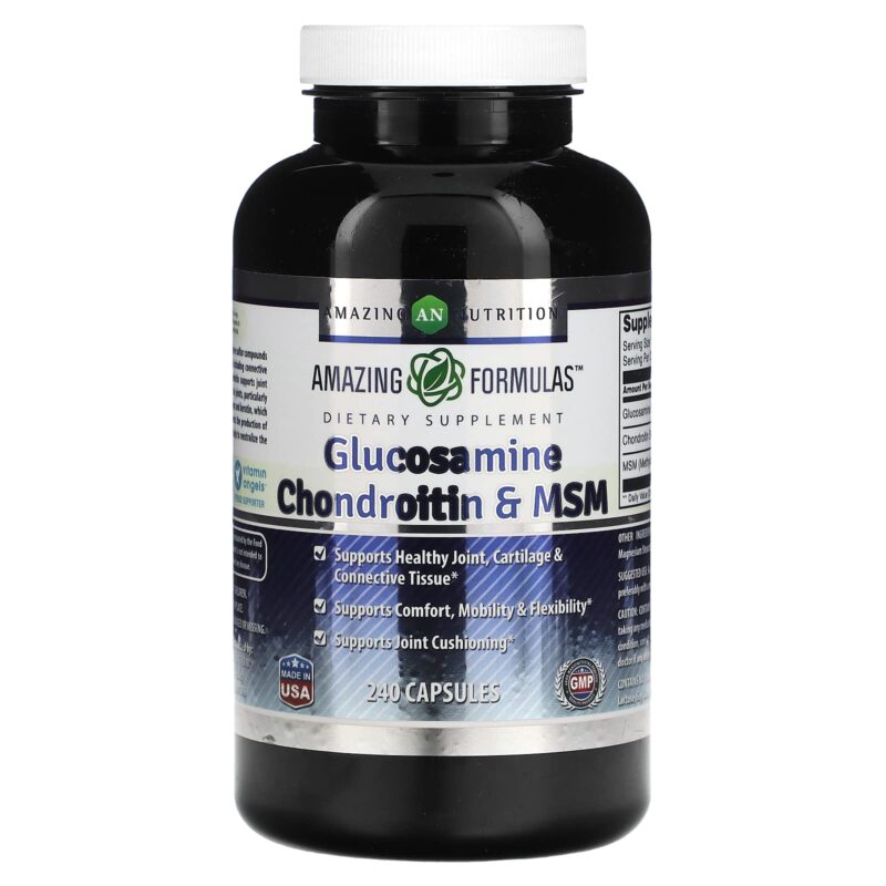 Amazing Formulas Glucosamine + Chondroitin + MSM - 240 Capsules (Non-GMO) - Supports Healthy Joint, Cartilage and Connective Tissue - Promotes Joint Comfort & Flexibility (240 Capsules) 240 Count (Pack of 1)
