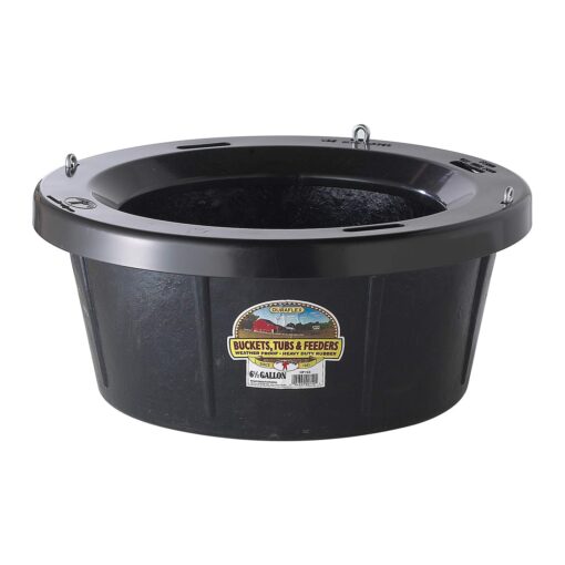 Little Giant Heavy Duty Rubber Tub with Hanging Hooks Durable Rubber Feed Pan, Perfect for Indoor or Outdoor Use (6.5 Gal) (Item No. HP750)