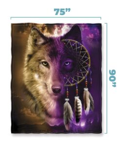 Dawhud Direct Dreamcatcher Wolf Fleece Blanket for Bed, 75" x 90" Dreamcatcher Fleece Throw Blanket for Women, Men and Kids Super Soft Plush Wolf Blanket Throw Fleece Blanket - King Size Blanket I Wolf Dreamcatcher 75" x 90" 18 71d59N 3fkL
