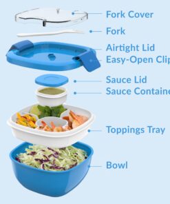 Bentgo® All-in-One Salad Container - Large Salad Bowl, Bento Box Tray, Leak-Proof Sauce Container, Airtight Lid, & Fork for Healthy Adult Lunches; BPA-Free & Dishwasher/Microwave Safe (Blue) Blue 34 71d5kjywwvL