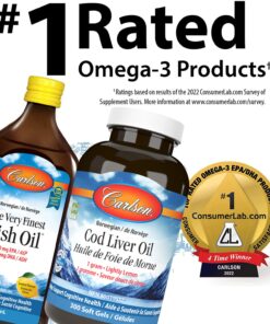 Carlson - Cod Liver Oil, 460 mg Omega-3s + Vitamins A & D3, Wild-Caught Norwegian Arctic Cod-Liver Oil, Sustainably Sourced Nordic Fish Oil Capsules, Lemon, 300 Softgels 16 71d6wCjWMzL
