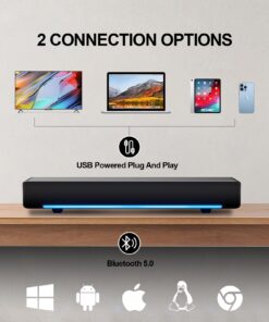 Alternative view of MARBOO Computer PC Bluetooth Soundbar Speakers Wireless USB Powered Laptop Desktop Monitor Speakers for PC Smartphone Ipad Tablet-Lighting Control-Switch Power On/Off USB+Black