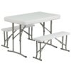 Flash Furniture Rowan 3 Piece Portable Plastic Folding Bench and Table Set,Granite White 25 71d8FhjBWoL
