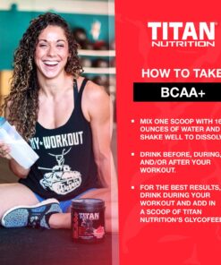 Titan BCAA+ Powder - Branched-Chain Amino Acid + Glutamine - Build Lean Muscle, Increase Muscle Mass, Aid Recovery - BCAA Ratio 2:1:1 - No Gluten, Low-Carb - Vegan - 50 Servings - Smashed Grape 13 71dBP7x4JUL