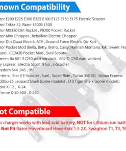 LotFancy 24V 2A Scooter Battery Charger, for Razor E300, E200, E100, E125, E150, PR200, E225S, E325S, E175, E500, CC2420 Electric Scooter, MX350 Dirt Bike, Pocket Mod, UL Listed, Fast Charge 13 71dBWRSNwCL