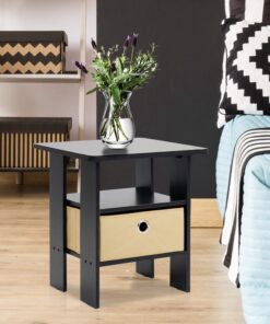 Alternative view of Furinno Andrey Set of 2 End / Side Table / Night Stand / Bedside Table with Bin Drawer, Espresso 2-Pack, Center Bin