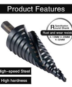HOHXEN 3 Packs Spiral Step Drill Bit Set with 4-12mm/4-20mm/ 4-32mm, Total 32 Sizes, 1/4" Hex Shank Cone Titanium Coated High Speed Steel, Multi-Functional Industrial DIY Metalworking tools 10 71dEhettdLL