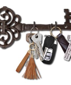 Comfify Key Holder for Wall - Cast Iron Skeleton Key - Decorative Farmhouse Rustic Wall Mount Key Organizer - 3 Key Hooks - Vintage Key Rack for Entryway with Screws & Anchors – 10.8 x 4.7 Brown