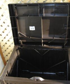 Suncast 22-Gallon Small Deck Box - Lightweight Resin Indoor/Outdoor Storage Container and Seat for Patio Cushions, Gardening Tools and Toys - Store Items on Patio, Garage, Yard - Mocha Wicker Mocha Wicher 45 71dF dbwtIL