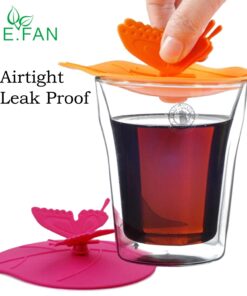 Silicone Cup Lids - Creative Butterfly Mug Cover From ME.FAN - Anti-dust Airtight Seal Silicone Drink Cup Lids - Hot Cup Lids 6 Set In Bright Colors 6 Set-Butterfly 33 71dHZDC3A3L