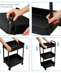 Vtopmart 3 Tier Rolling Cart with Wheels, Detachable Utility Storage Cart with Handle and Lockable Casters, Storage Basket Organizer Shelves, Easy Assemble for Bathroom, Kitchen, Black 23 71dKjfCy1cL