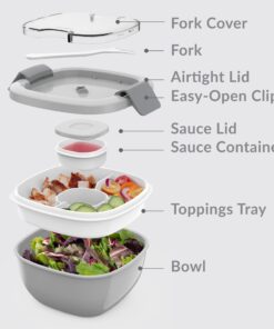 Bentgo® All-in-One Salad Container - Large Salad Bowl, Bento Box Tray, Leak-Proof Sauce Container, Airtight Lid, & Fork for Healthy Adult Lunches; BPA-Free & Dishwasher/Microwave Safe (Gray) Gray 31 71dLTCEF0qL