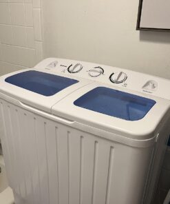 Giantex Portable Mini Compact Twin Tub Washing Machine 20lbs Washer Spain Spinner Portable Washing Machine, Blue+ White 47 71dM29x3hIL