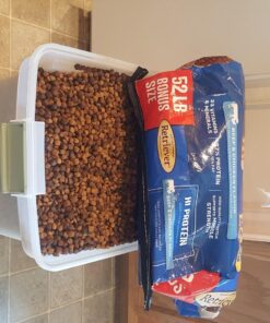 IRIS USA 55 Lbs / 67 Qt WeatherPro Airtight Pet Food Storage Container with Attachable Casters, For Dog Cat Bird and Other Pet Food Storage Bin, Keep Pests Out, Translucent Body, Almond/Clear Clear/Almond 51 71dMhG0xArL 1