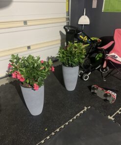 LA JOLIE MUSE Set of 2 Tall Planters with Trays, 20 Inch Indoor/Outdoor Tall Planters,Large Grey Flower Pots,Tree Planters for Front Door,Patio and Deck 2 Pack - 20" Gray 41 71dOlyGobGL