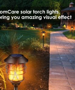 TomCare Solar Lights Metal Flickering Flame Solar Torches Lights Waterproof Outdoor Heavy Duty Lighting Solar Pathway Lights Landscape Lighting Dusk to Dawn Auto On/Off for Garden Patio Yard, 4 Pack Black 30 71dPVGW1jcL