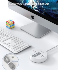 Power Strip Surge Protector with USB C - Extension Cord Flat Plug with 2 Widely AC Outlet and 3 USB, Small Desktop Charging Station with 5 ft Power Cord, Compact for Travel, Home and Office (490J) White 21 71dS9vV6nL