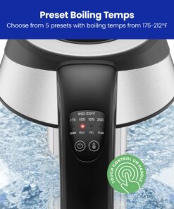 Chefman Electric Kettle with Temperature Control, 5 Presets LED Indicator Lights, Removable Tea Infuser, Glass Tea Kettle & Hot Water Boiler, 360° Swivel Base, BPA Free, Stainless Steel, 1.8 Liters 1.8L - Temperature Control 26 71dSmRoQjqL