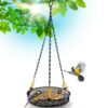 Hanging Bird Feeder Tray with Strong Double-Loop Hanging Chains Steel Hanging Platform Bird Feeder Dish 9.25 inch (Dia) with 19 Inch Chains 1 Pack Round