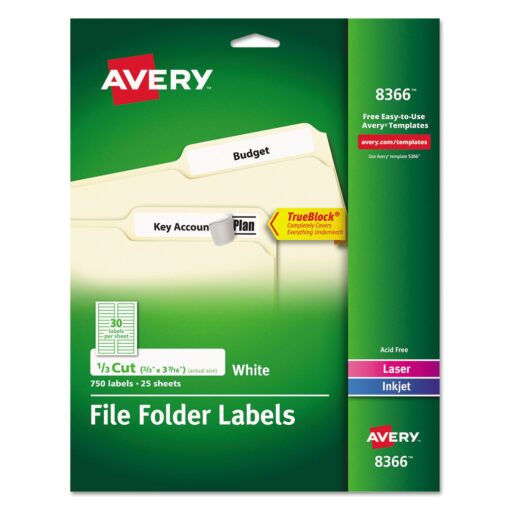 Avery File Folder Labels with Permanent Adhesive, 750 White Labels -- Great for Home Organization (8366) 750 labels