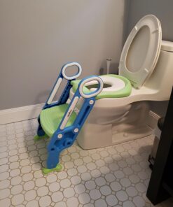 Potty Training Toilet Seat with Step Stool Ladder for Boys and Girls Baby Toddler Kid Children Toilet Training Seat Chair with Handles Padded Seat Non-Slip Wide Step (Blue Green) Blue+Green 65 71dWP0svonL