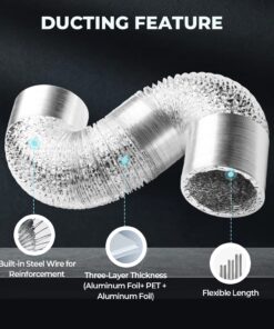 iPower GLDUCT25C 6 Inch 25 Feet Non-Insulated Flex Air Aluminum Ducting Dryer Vent Hose for HVAC Ventilation, 6 in 25 ft-1Pcs, 2 Clamps included, Silver 14 71dZHt6hQCL