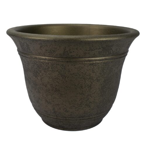 The HC Companies 13 Inch Sierra Round Self Watering Planter - Weather Resistant Plastic Resin Flower Garden Plant Pot Container, Celtic Bronze 13"