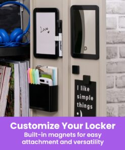 LockerMate Adjust-A-Shelf 6-Piece Locker Accessories Set, Extends to Fit Your Locker, Includes Storage Drawer, Mirror, Whiteboard, Storage Cup, Black (50924KIT-BLK) Shelf + 6 Piece Kit 12 71db7cdPUL