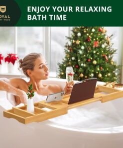 ROYAL CRAFT WOOD Luxury Bathtub Caddy Tray, One or Two Person Bath and Bed Tray, Bonus Free Soap Holder (Natural Bamboo Color) (Natural) Natural (Classic) 31 71dbBYLzFVL
