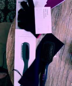 Ionic Hair Straightener Brush Upgrade 2.0,GLAMFIELDS Electrical Heated Hair Straightening with Faster Heating, MCH Ceramic Technology, Auto Temperature Lock, Anti Scald, Heat Resistant Glove(Black-01) Black 66 71ddtffNGL