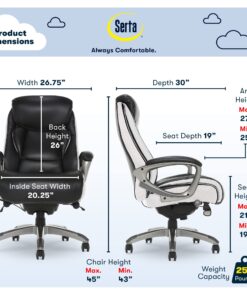 Serta Executive Office Smart Layers Technology Leather and Mesh Ergonomic Computer Chair with Contoured Lumbar and ComfortCoils, Black & White 28 71ddvMcriL