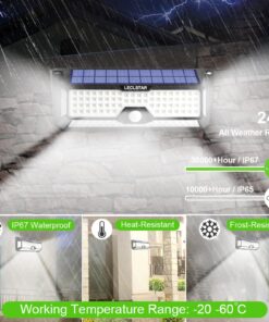 LECLSTAR Solar Outdoor Lights - 4000Lm 268 LED Security Lights with 4 Wide Angle, Motion Sensor Lights for Outside, IP65 Waterproof Solar Powered Wireless Flood Wall Lights with 3 Modes Black 33 71dePiaOZqL