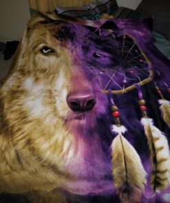 Dawhud Direct Dreamcatcher Wolf Fleece Blanket for Bed, 75" x 90" Dreamcatcher Fleece Throw Blanket for Women, Men and Kids Super Soft Plush Wolf Blanket Throw Fleece Blanket - King Size Blanket I Wolf Dreamcatcher 75" x 90" 33 71dg5GK3SaL